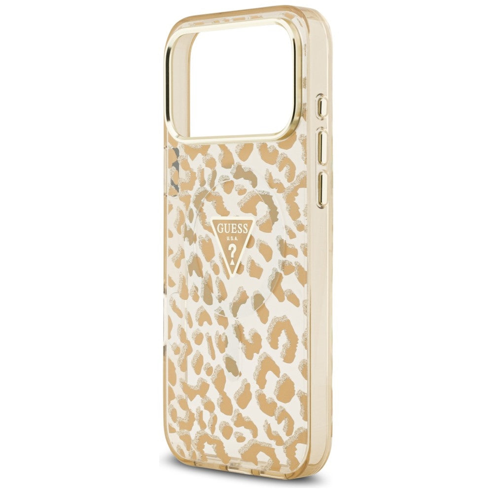 MagSafe-deksel for Apple iPhone 18 Pro Max / 17 Pro Max, Guess, Leopard Glitter Triangle Logo, Brun