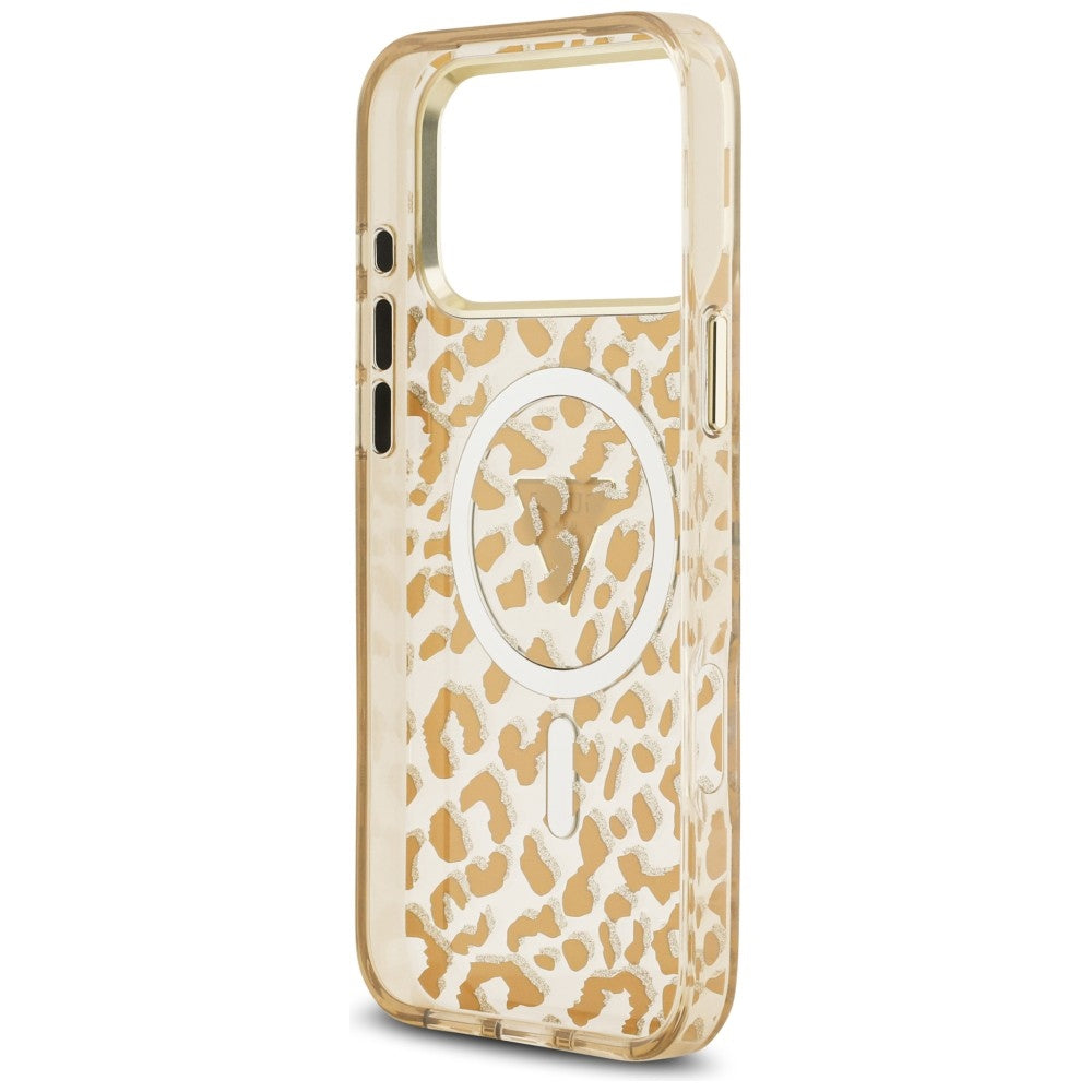 MagSafe-deksel for Apple iPhone 18 Pro Max / 17 Pro Max, Guess, Leopard Glitter Triangle Logo, Brun