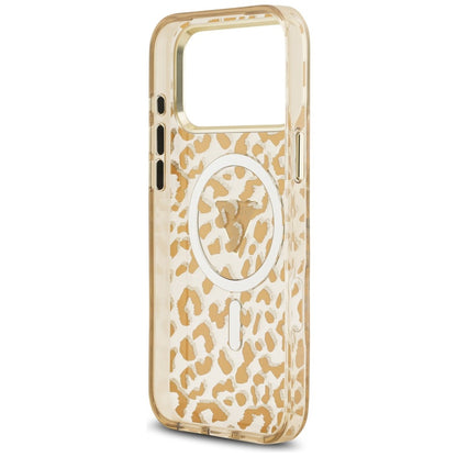 MagSafe-deksel for Apple iPhone 18 Pro Max / 17 Pro Max, Guess, Leopard Glitter Triangle Logo, Brun