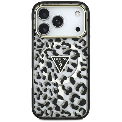 MagSafe-deksel for Apple iPhone 18 Pro Max / 17 Pro Max, Guess, Leopard Glitter Triangle Logo, Svart