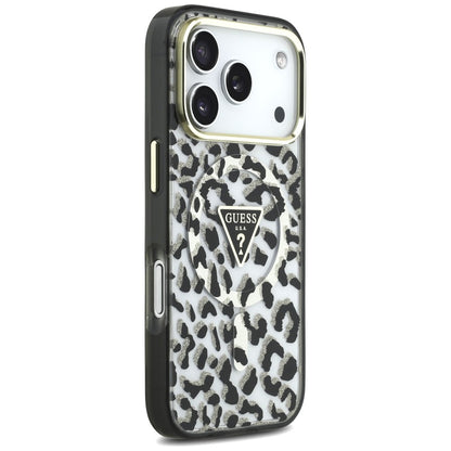 MagSafe-deksel for Apple iPhone 18 Pro Max / 17 Pro Max, Guess, Leopard Glitter Triangle Logo, Svart