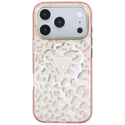 MagSafe-deksel for Apple iPhone 18 Pro Max / 17 Pro Max, Guess, Leopard Glitter Triangle Logo, Rosa