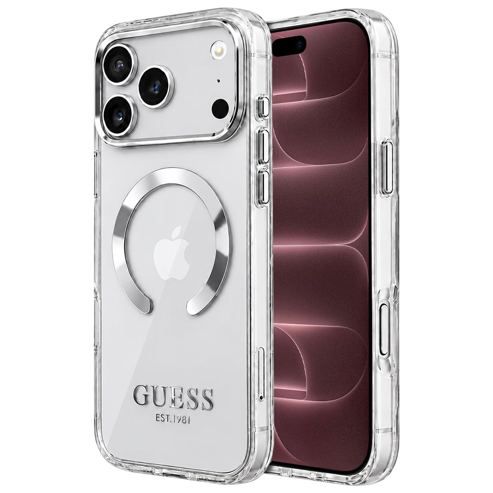 MagSafe-deksel for Apple iPhone 18 Pro Max / 17 Pro Max, Guess, Metal Outline, Sølv