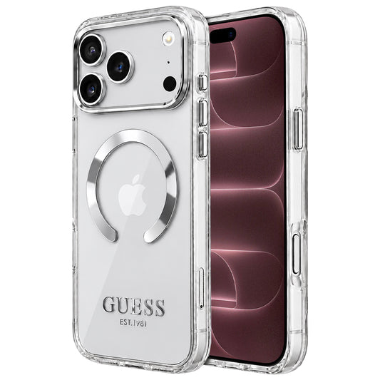 MagSafe-deksel for Apple iPhone 18 Pro Max / 17 Pro Max, Guess, Metal Outline, Sølv