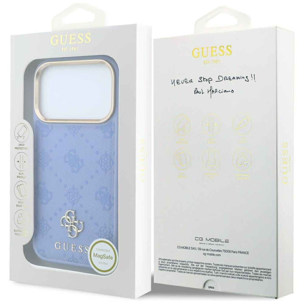 MagSafe-deksel for Apple iPhone 18 Pro Max / 17 Pro Max, Guess, Peony 4G Small Logo, Bleu
