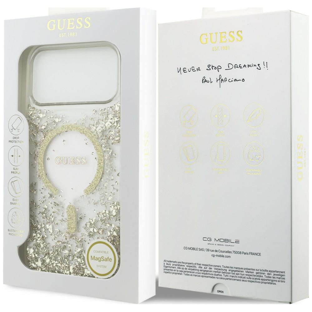 MagSafe-deksel for Apple iPhone 18 Pro Max / 17 Pro Max, Guess, Resin Bottom Glitter, Gullfarget
