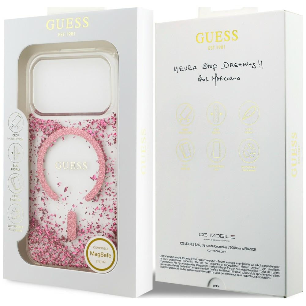 MagSafe-deksel for Apple iPhone 18 Pro Max / 17 Pro Max, Guess, Resin Bottom Glitter, Rosa