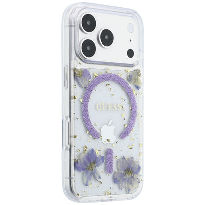 MagSafe-deksel for Apple iPhone 18 Pro Max / 17 Pro Max, Guess, Resin Flowers and Glitter, Lilla