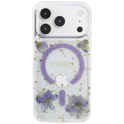 MagSafe-deksel for Apple iPhone 18 Pro Max / 17 Pro Max, Guess, Resin Flowers and Glitter, Lilla