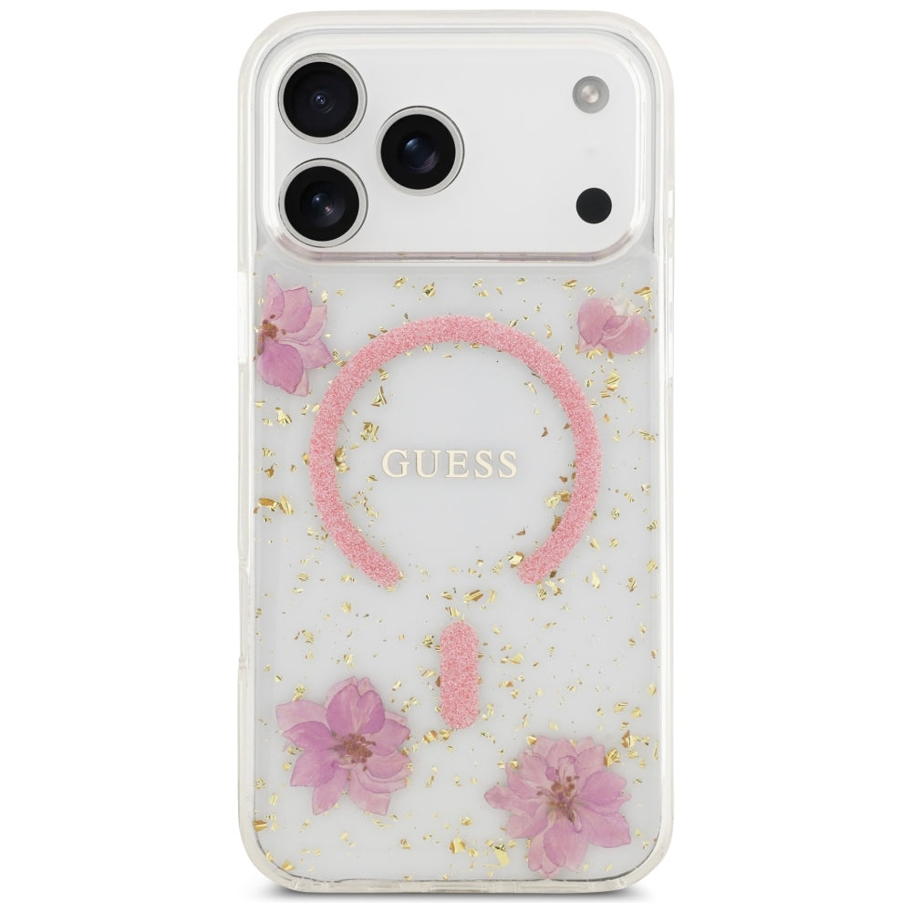 MagSafe-deksel til Apple iPhone 18 Pro Max / 17 Pro Max, Guess, Resin Flowers and Glitter, rosa