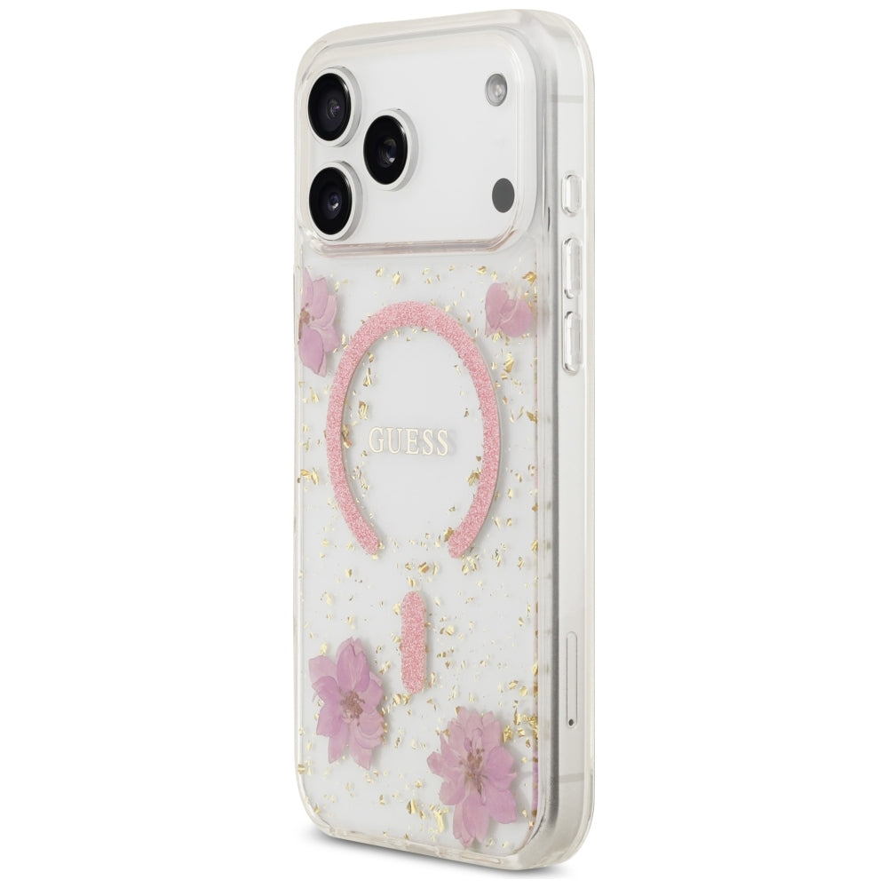 MagSafe-deksel til Apple iPhone 18 Pro Max / 17 Pro Max, Guess, Resin Flowers and Glitter, rosa