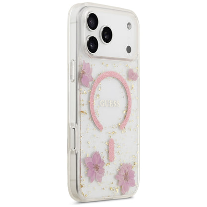 MagSafe-deksel til Apple iPhone 18 Pro Max / 17 Pro Max, Guess, Resin Flowers and Glitter, rosa