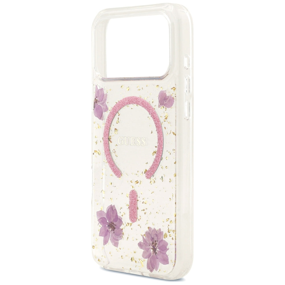 MagSafe-deksel til Apple iPhone 18 Pro Max / 17 Pro Max, Guess, Resin Flowers and Glitter, rosa