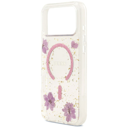 MagSafe-deksel til Apple iPhone 18 Pro Max / 17 Pro Max, Guess, Resin Flowers and Glitter, rosa