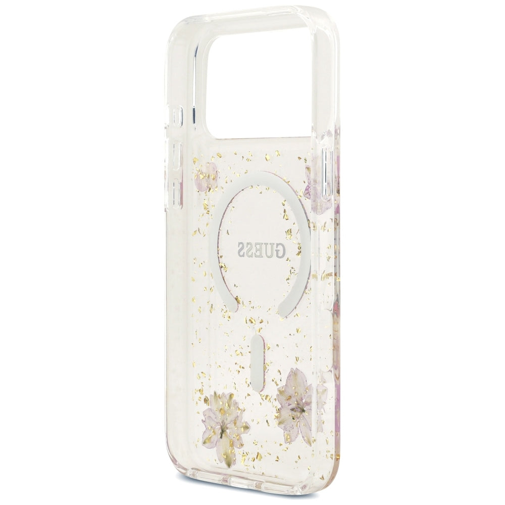 MagSafe-deksel til Apple iPhone 18 Pro Max / 17 Pro Max, Guess, Resin Flowers and Glitter, rosa