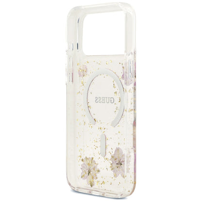 MagSafe-deksel til Apple iPhone 18 Pro Max / 17 Pro Max, Guess, Resin Flowers and Glitter, rosa