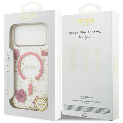 MagSafe-deksel til Apple iPhone 18 Pro Max / 17 Pro Max, Guess, Resin Flowers and Glitter, rosa