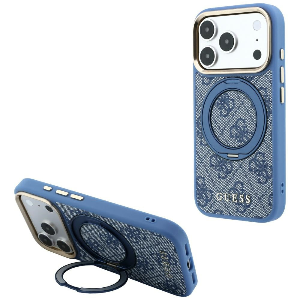 MagSafe-deksel for Apple iPhone 18 Pro Max / 17 Pro Max, Guess, Ring Stand 360 4G Classic Logo, Blå