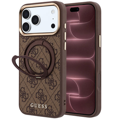 MagSafe-deksel for Apple iPhone 18 Pro Max / 17 Pro Max, Guess, Ring Stand 360 4G Classic Logo, Brun