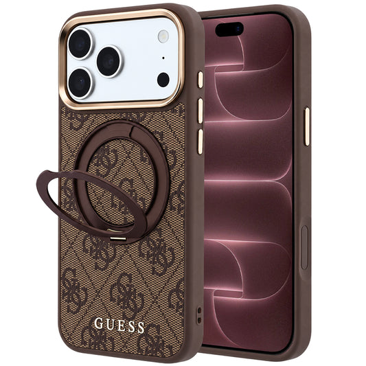 MagSafe-deksel for Apple iPhone 18 Pro Max / 17 Pro Max, Guess, Ring Stand 360 4G Classic Logo, Brun