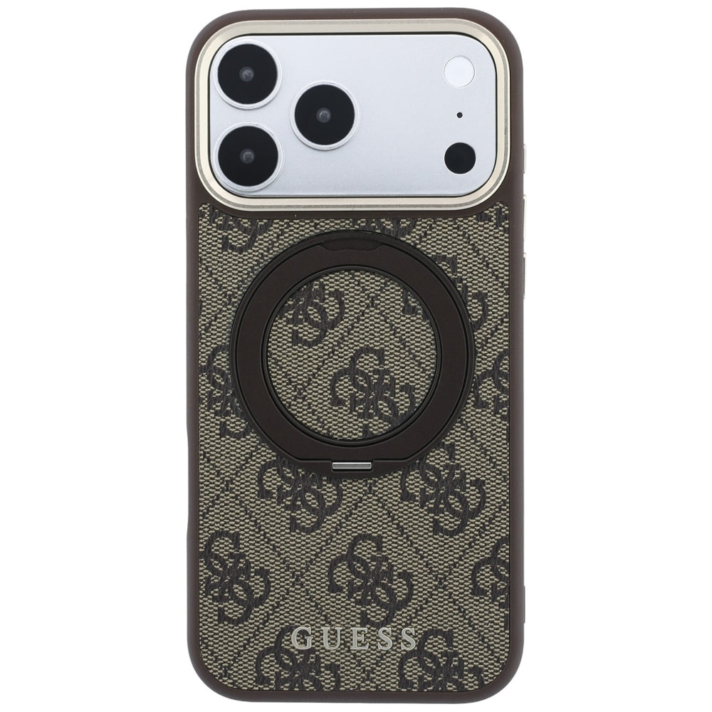 MagSafe-deksel for Apple iPhone 18 Pro Max / 17 Pro Max, Guess, Ring Stand 360 4G Classic Logo, Brun
