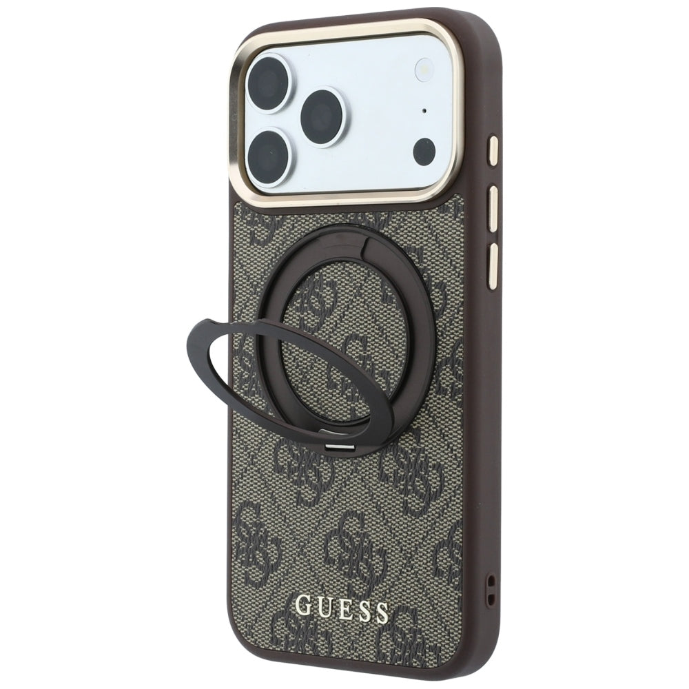 MagSafe-deksel for Apple iPhone 18 Pro Max / 17 Pro Max, Guess, Ring Stand 360 4G Classic Logo, Brun