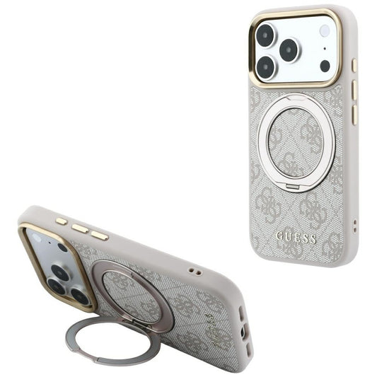 MagSafe-deksel for Apple iPhone 18 Pro Max / 17 Pro Max, Guess, Ring Stand Classic Logo, Rosa