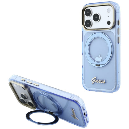 MagSafe-deksel for Apple iPhone 18 Pro Max / 17 Pro Max, Guess, Ring Stand Script Metal Logo, Blå