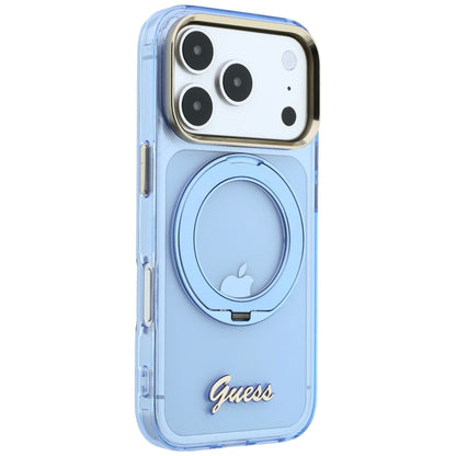 MagSafe-deksel for Apple iPhone 18 Pro Max / 17 Pro Max, Guess, Ring Stand Script Metal Logo, Blå