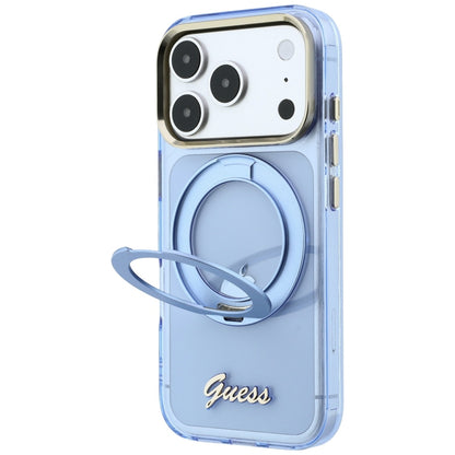 MagSafe-deksel for Apple iPhone 18 Pro Max / 17 Pro Max, Guess, Ring Stand Script Metal Logo, Blå