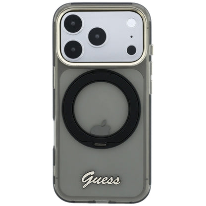 MagSafe-deksel for Apple iPhone 18 Pro Max / 17 Pro Max, Guess, Ring Stand Script Metal Logo, Svart