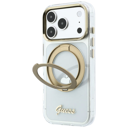 MagSafe-deksel for Apple iPhone 18 Pro Max / 17 Pro Max, Guess, Ring Stand Script Metallogo, Transparent