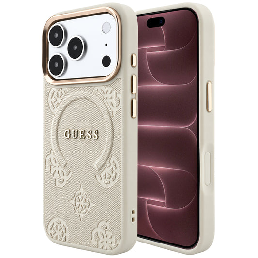 MagSafe-deksel for Apple iPhone 18 Pro Max / 17 Pro Max, Guess, Saffiano Peony Hot Stamp, Beige