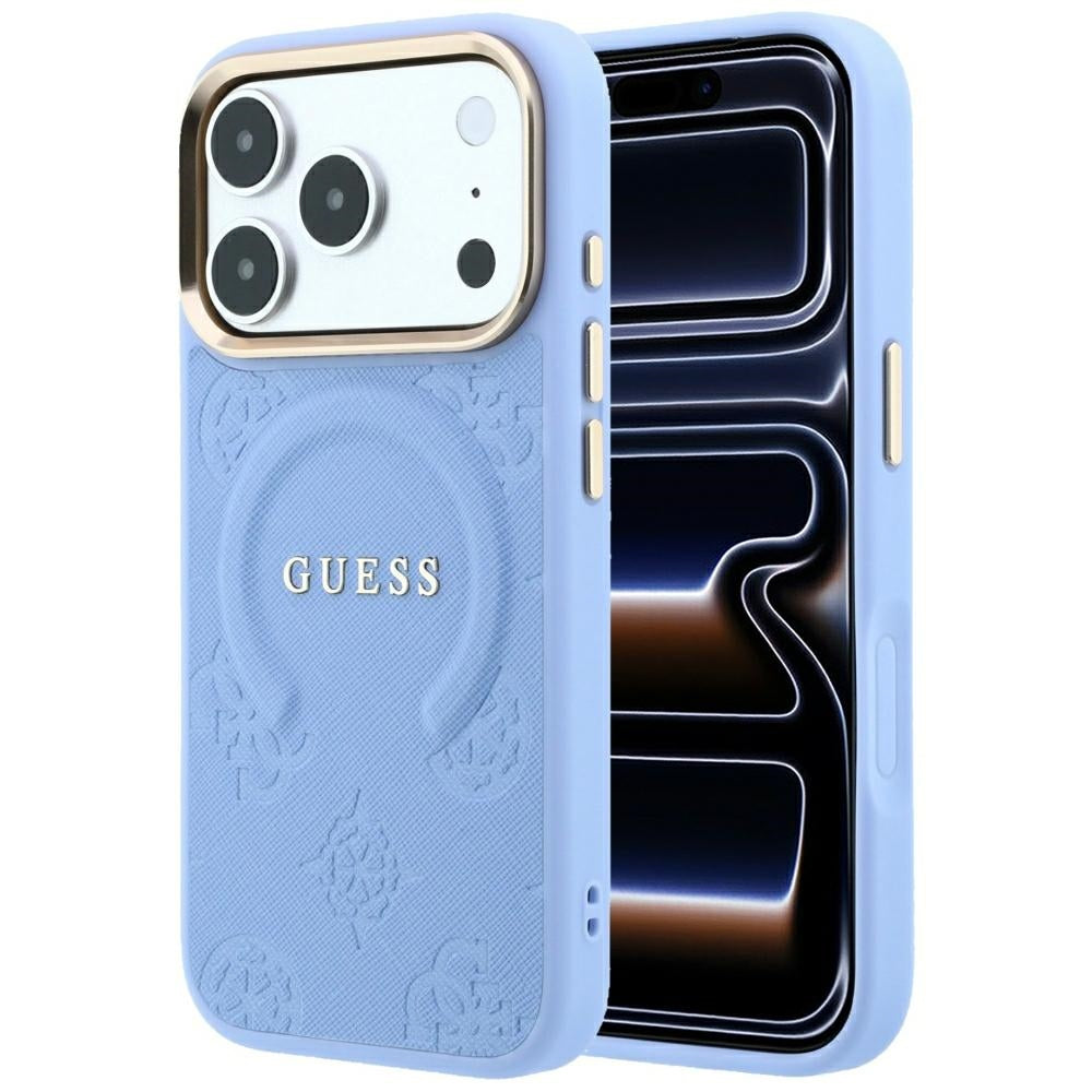 MagSafe-deksel for Apple iPhone 18 Pro Max / 17 Pro Max, Guess, Saffiano Peony Ring, Bleu