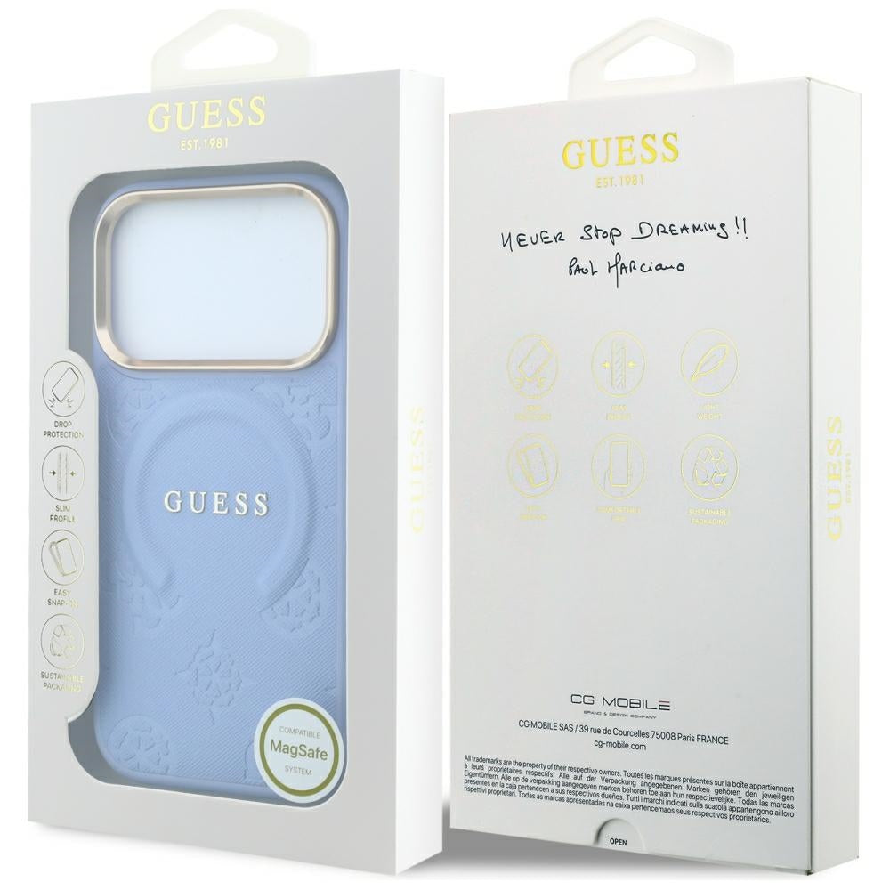 MagSafe-deksel for Apple iPhone 18 Pro Max / 17 Pro Max, Guess, Saffiano Peony Ring, Bleu