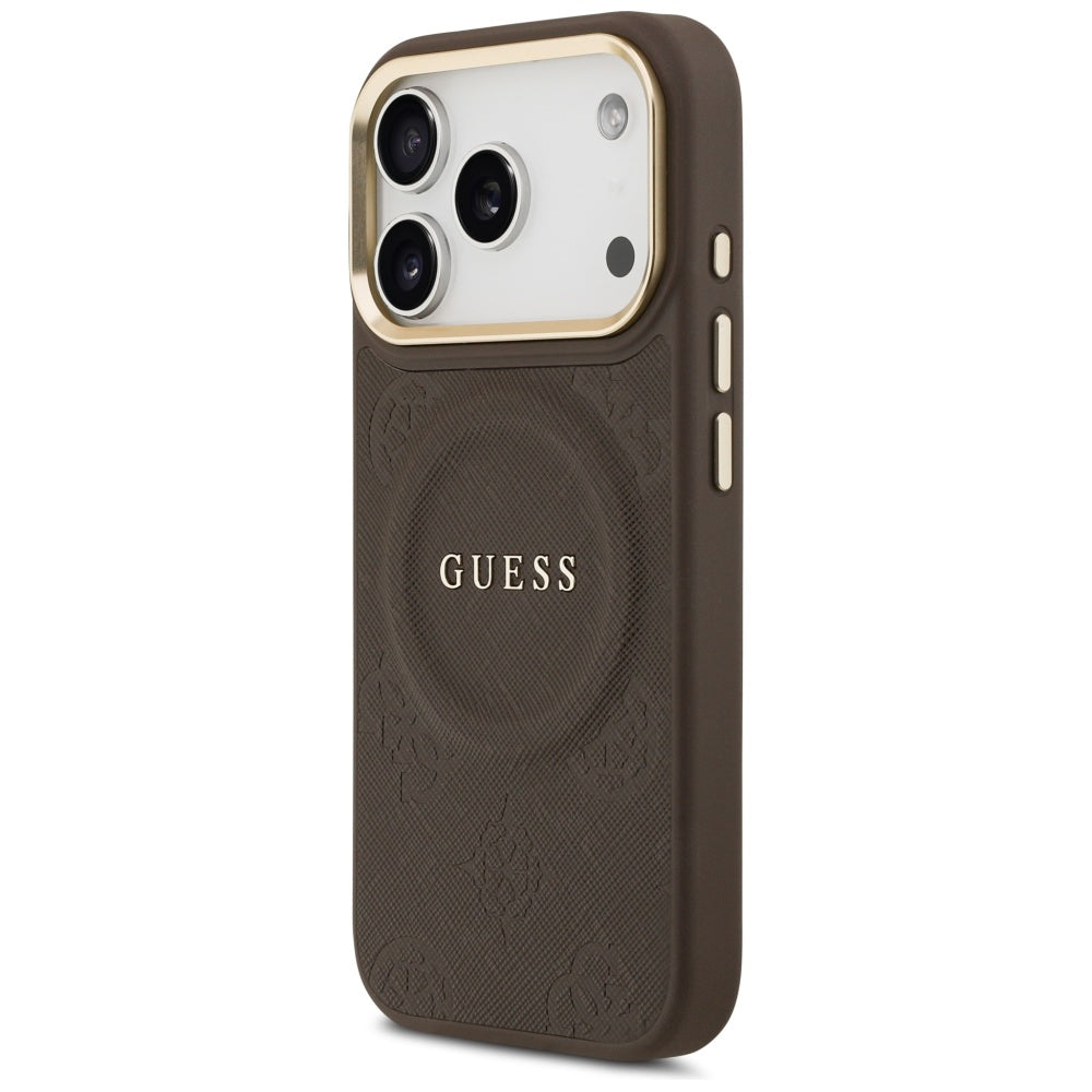 MagSafe-deksel til Apple iPhone 18 Pro Max / 17 Pro Max, Guess, Saffiano Peony Ring, brun