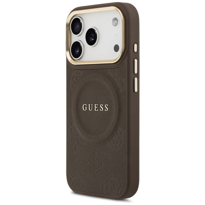 MagSafe-deksel til Apple iPhone 18 Pro Max / 17 Pro Max, Guess, Saffiano Peony Ring, brun