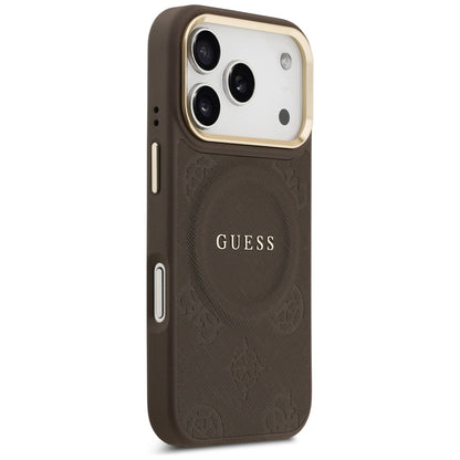 MagSafe-deksel til Apple iPhone 18 Pro Max / 17 Pro Max, Guess, Saffiano Peony Ring, brun