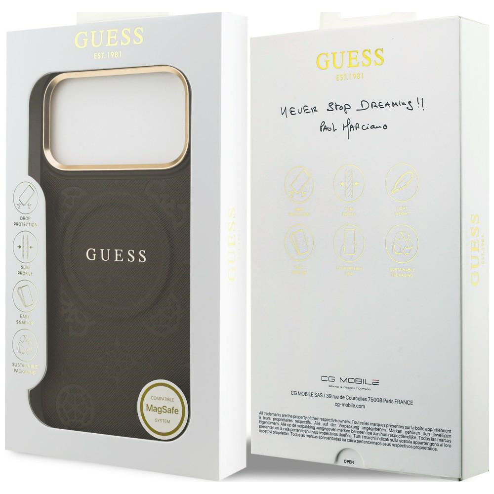 MagSafe-deksel til Apple iPhone 18 Pro Max / 17 Pro Max, Guess, Saffiano Peony Ring, brun