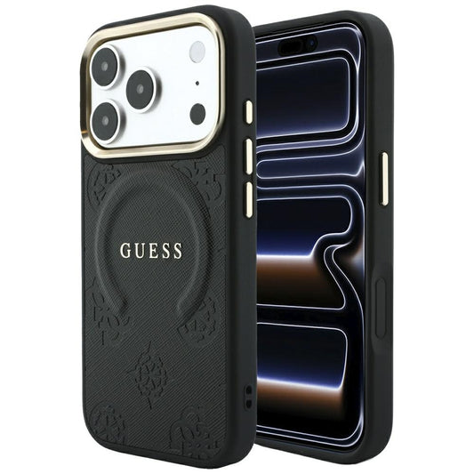 MagSafe-deksel for Apple iPhone 18 Pro Max / 17 Pro Max, Guess, Saffiano Peony Ring, svart