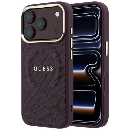 MagSafe-deksel for Apple iPhone 18 Pro Max / 17 Pro Max, Guess, Saffiano Peony Ring, Burgunder
