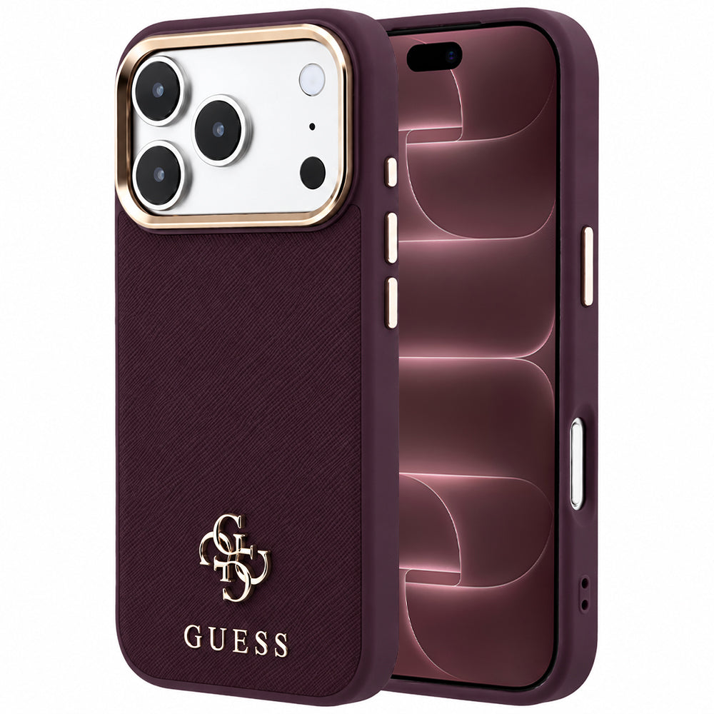 MagSafe-deksel for Apple iPhone 18 Pro Max / 17 Pro Max, Guess, Saffiano Small 4G Classic, Burgunder