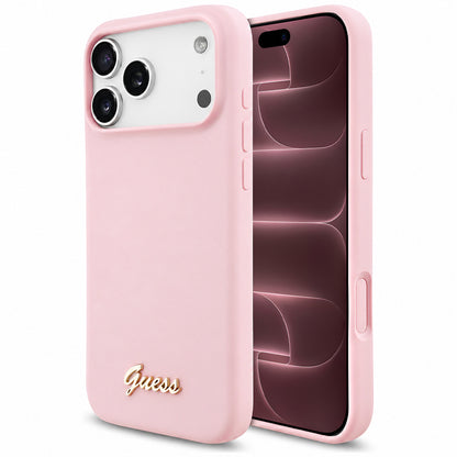 MagSafe-deksel for Apple iPhone 18 Pro Max / 17 Pro Max, Guess, Script Metal Logo, Rosa
