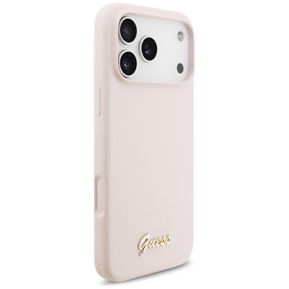 MagSafe-deksel for Apple iPhone 18 Pro Max / 17 Pro Max, Guess, Script Metal Logo, Rosa