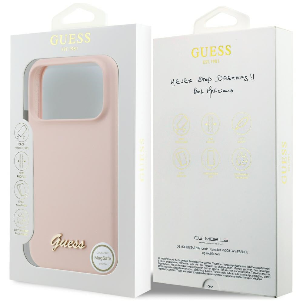 MagSafe-deksel for Apple iPhone 18 Pro Max / 17 Pro Max, Guess, Script Metal Logo, Rosa