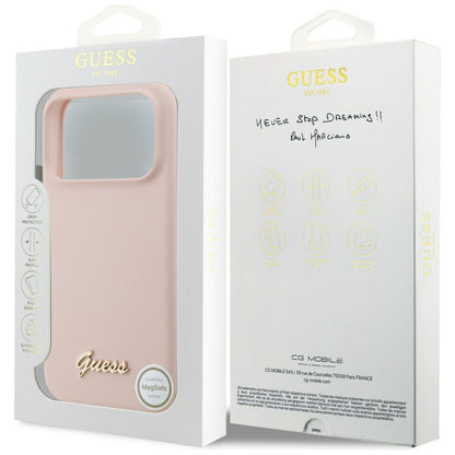 MagSafe-deksel for Apple iPhone 18 Pro Max / 17 Pro Max, Guess, Script Metal Logo, Rosa