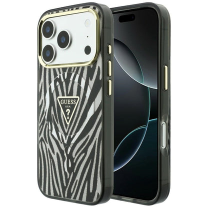 MagSafe-deksel for Apple iPhone 18 Pro Max / 17 Pro Max, Guess, Zebra Glitter Triangle Logo, Sølv