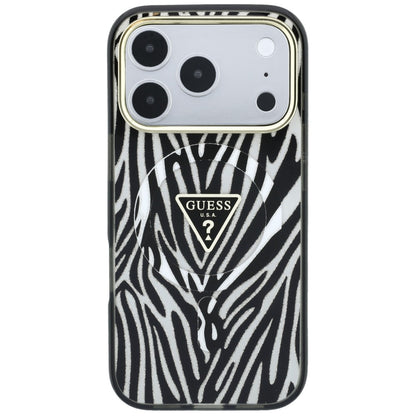 MagSafe-deksel for Apple iPhone 18 Pro Max / 17 Pro Max, Guess, Zebra Glitter Triangle Logo, Sølv