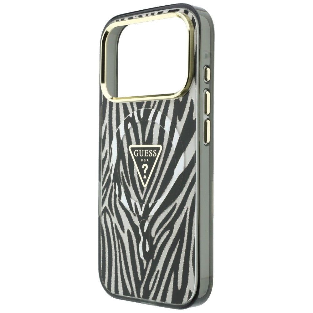 MagSafe-deksel for Apple iPhone 18 Pro Max / 17 Pro Max, Guess, Zebra Glitter Triangle Logo, Sølv