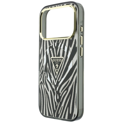 MagSafe-deksel for Apple iPhone 18 Pro Max / 17 Pro Max, Guess, Zebra Glitter Triangle Logo, Sølv
